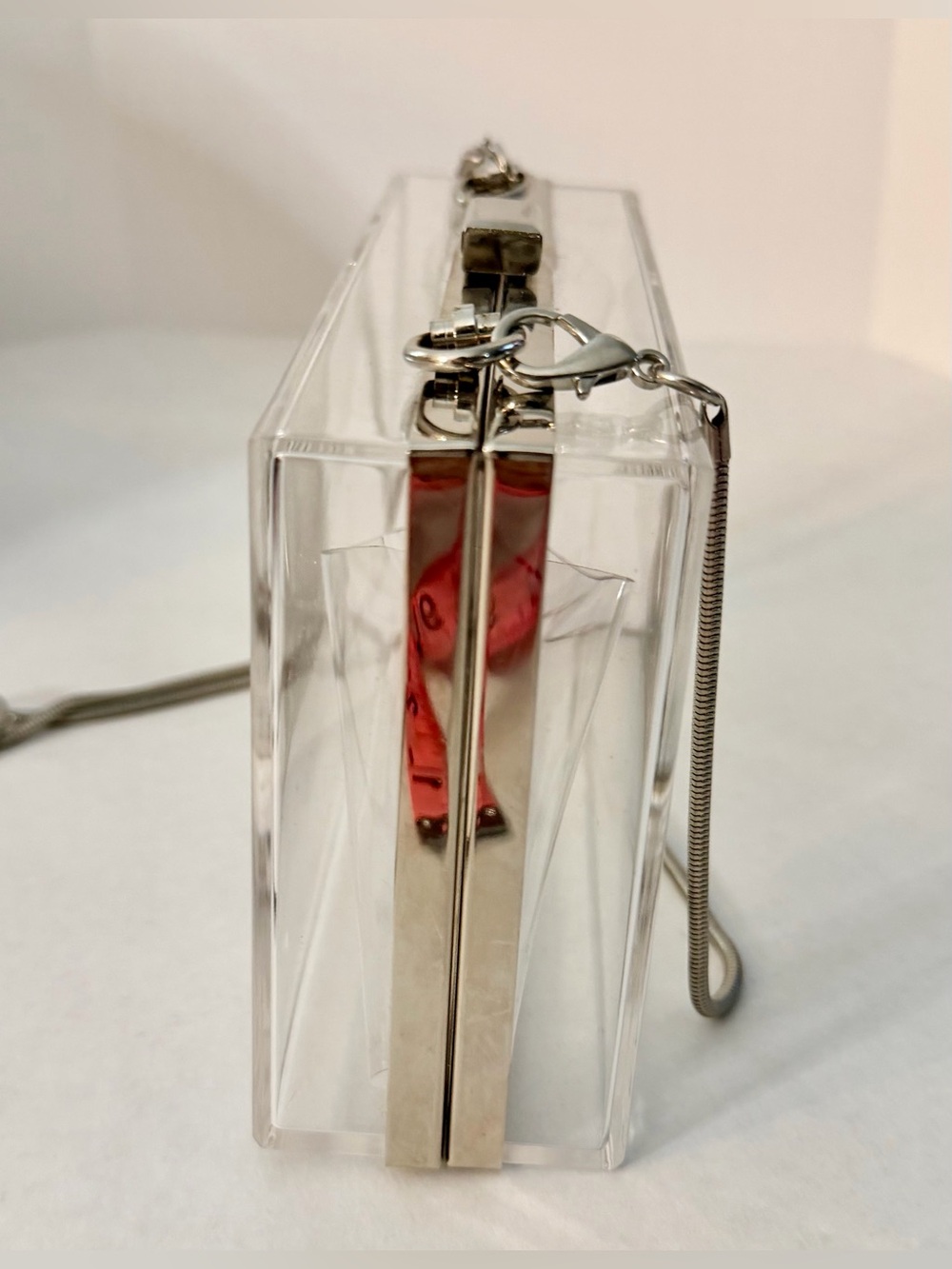 Clear Acrylic Box Clutch Evening Bag with Silver Tone Chain - Picture 3 of 5
